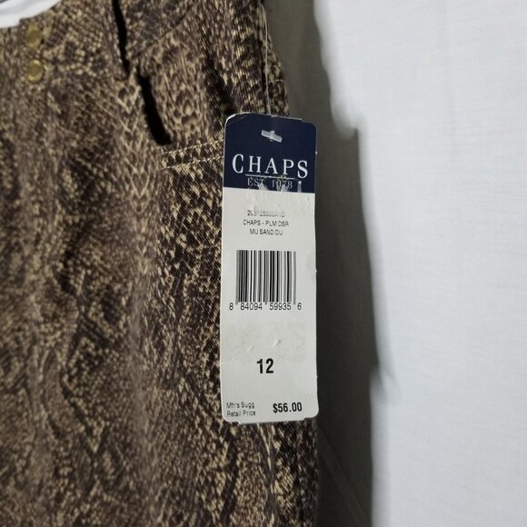 Chaps NWT Size 12 Skirt Knee Snake Reptile Print Stretch Denim Pockets Brown - Picture 4 of 7